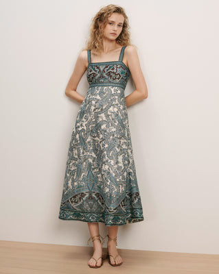 Veronica Beard Rye Linen-Silk Midi Dress Ecru Multi | Veronica Beard