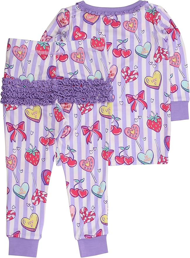 RuffleButts SoftSnooze™ Viscose from Bamboo Toddler Girls Ruffle Long Sleeve Pajama Set | Amazon (US)