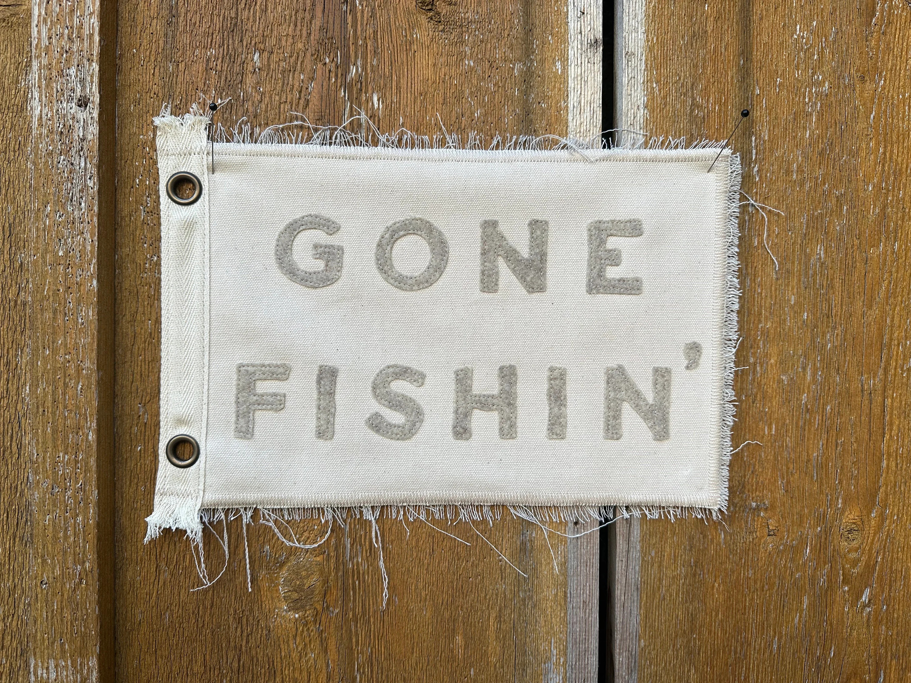 Vintage Inspired 'Gone Fishin'' Camp Flag: Upcycled Canvas Pennant | Etsy (Global)