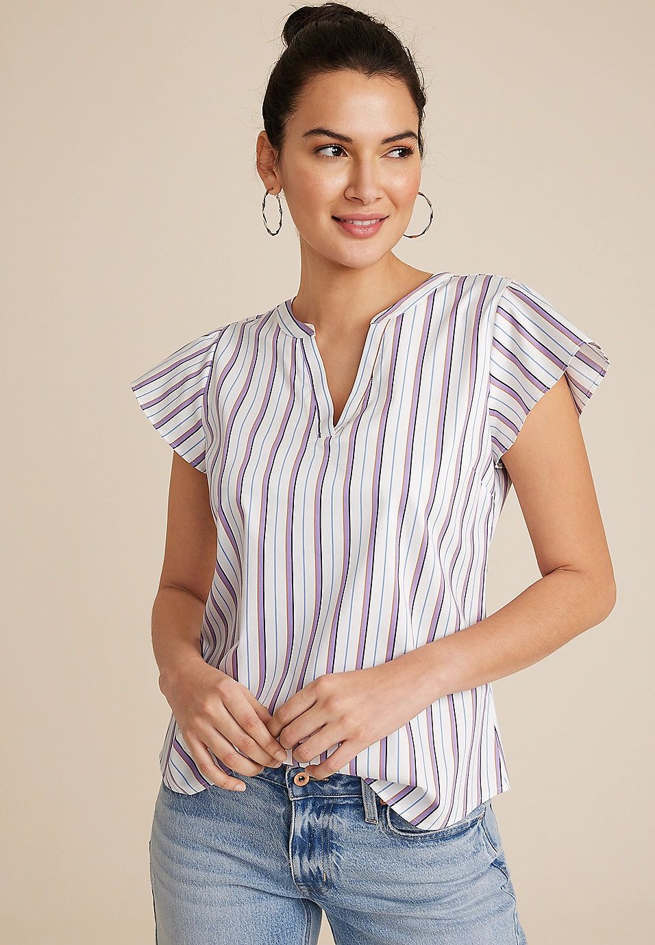 Atwood Poplin Flutter Sleeve Blouse | Maurices