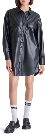 Oversize Faux Leather Mini Shirtdress | Nordstrom