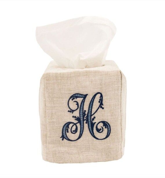 Linen Tissue Box Cover With Monogram - Etsy | Etsy (US)