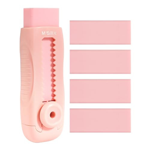 M&G 4+1 Pack Rubber Pink Erasers Sliding Retractable Eraser, Soft Cute Erasers Push Pull Large Pencil Erasers with Plastic Sleeve 4 Refill Eraser for School Students Kids Office Home Supplies | Amazon (US)