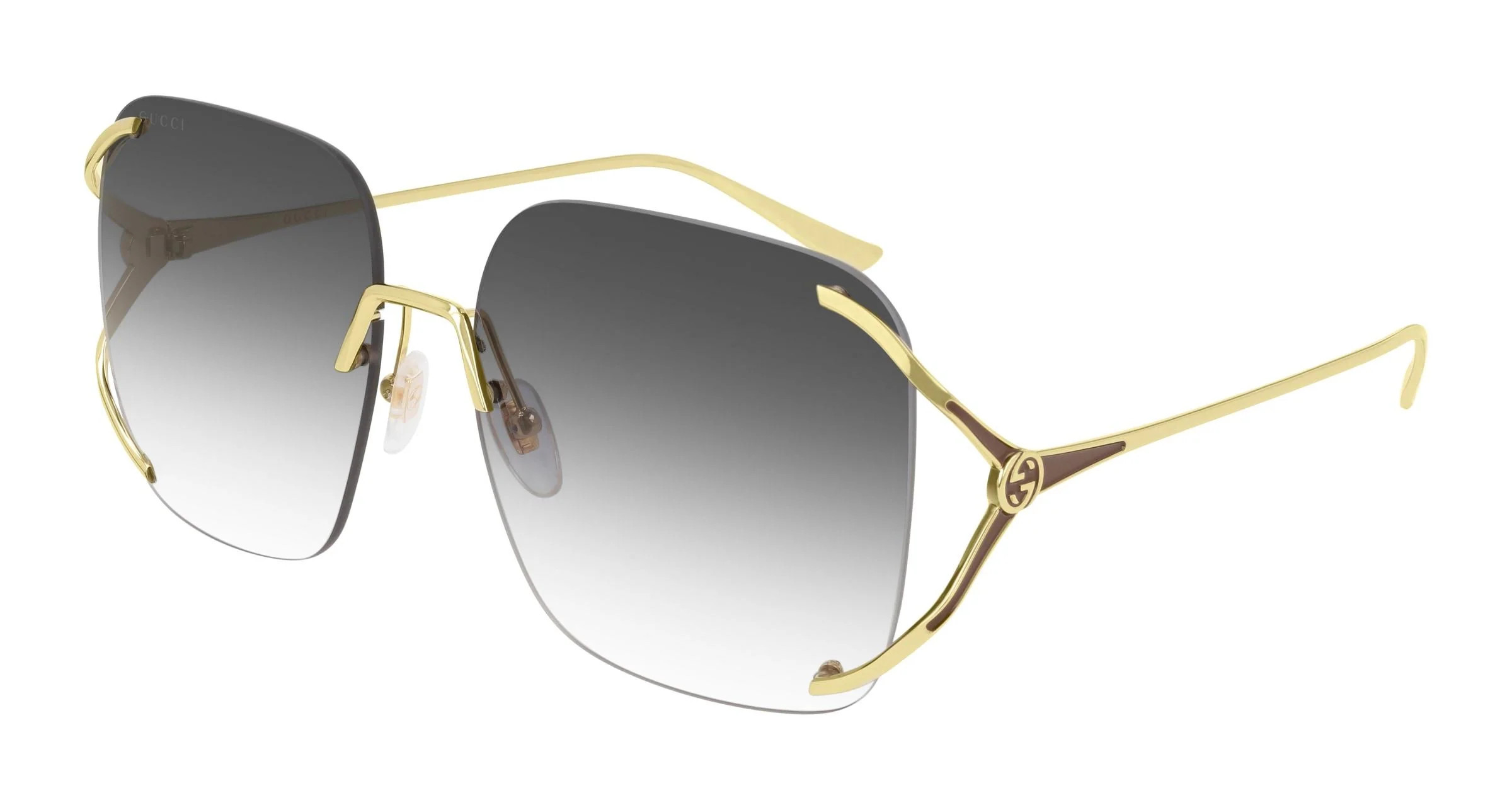 Gucci Logo GG0646S Sunglasses 001 - Gray/Gold - Grey Women Square | Designer Optics