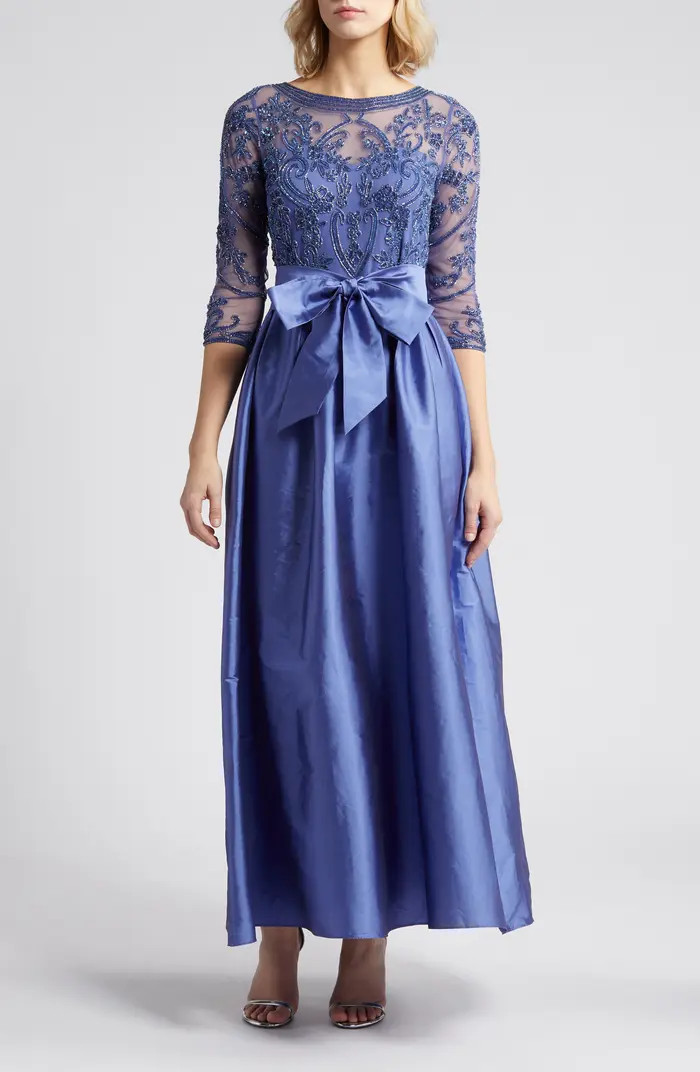 Beaded Illusion Neck Taffeta Cocktail Dress | Nordstrom