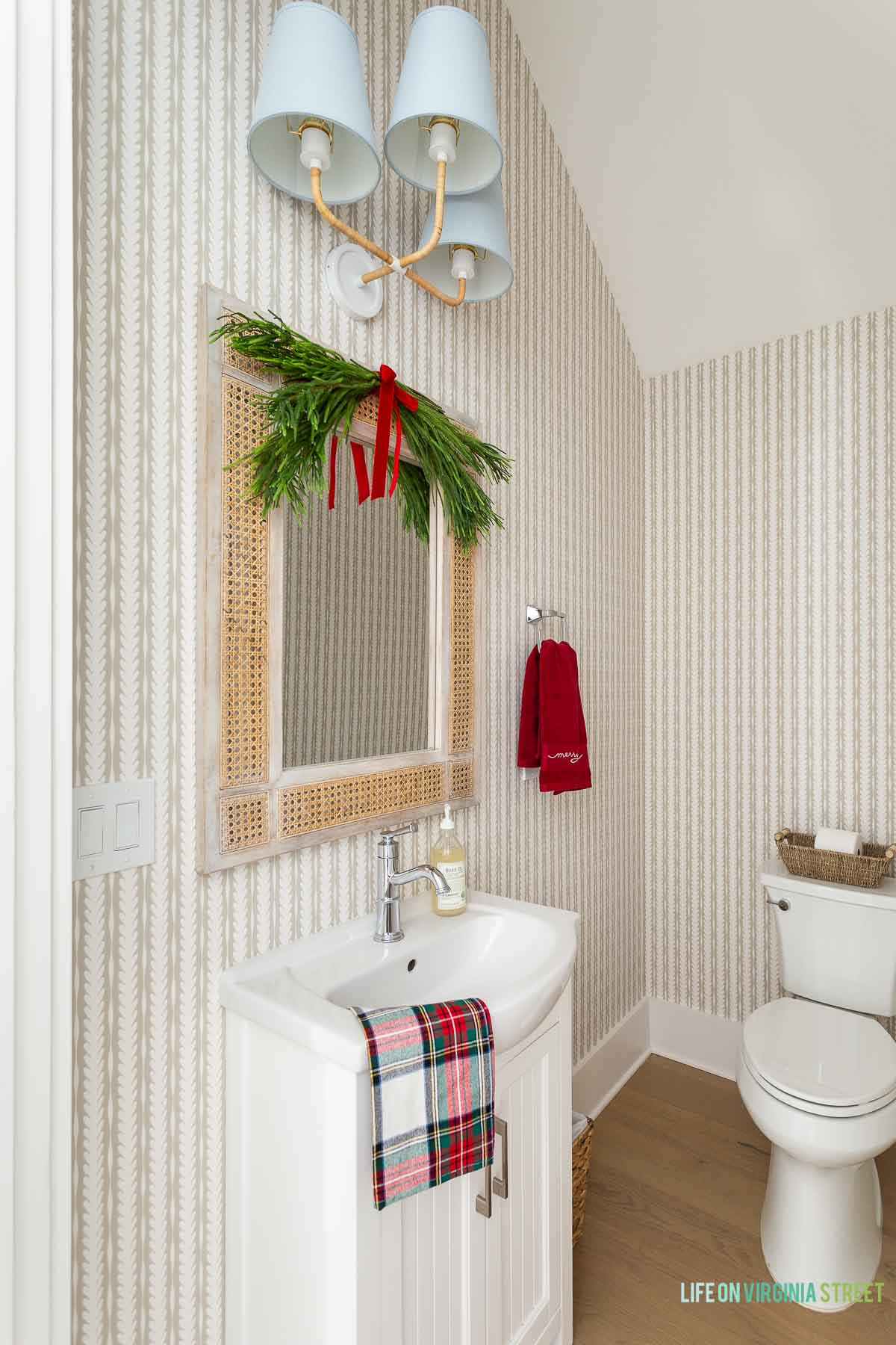 Coastal holiday powder room //  Christmas decor  

 #LTKHoliday #LTKSeasonal #LTKHome