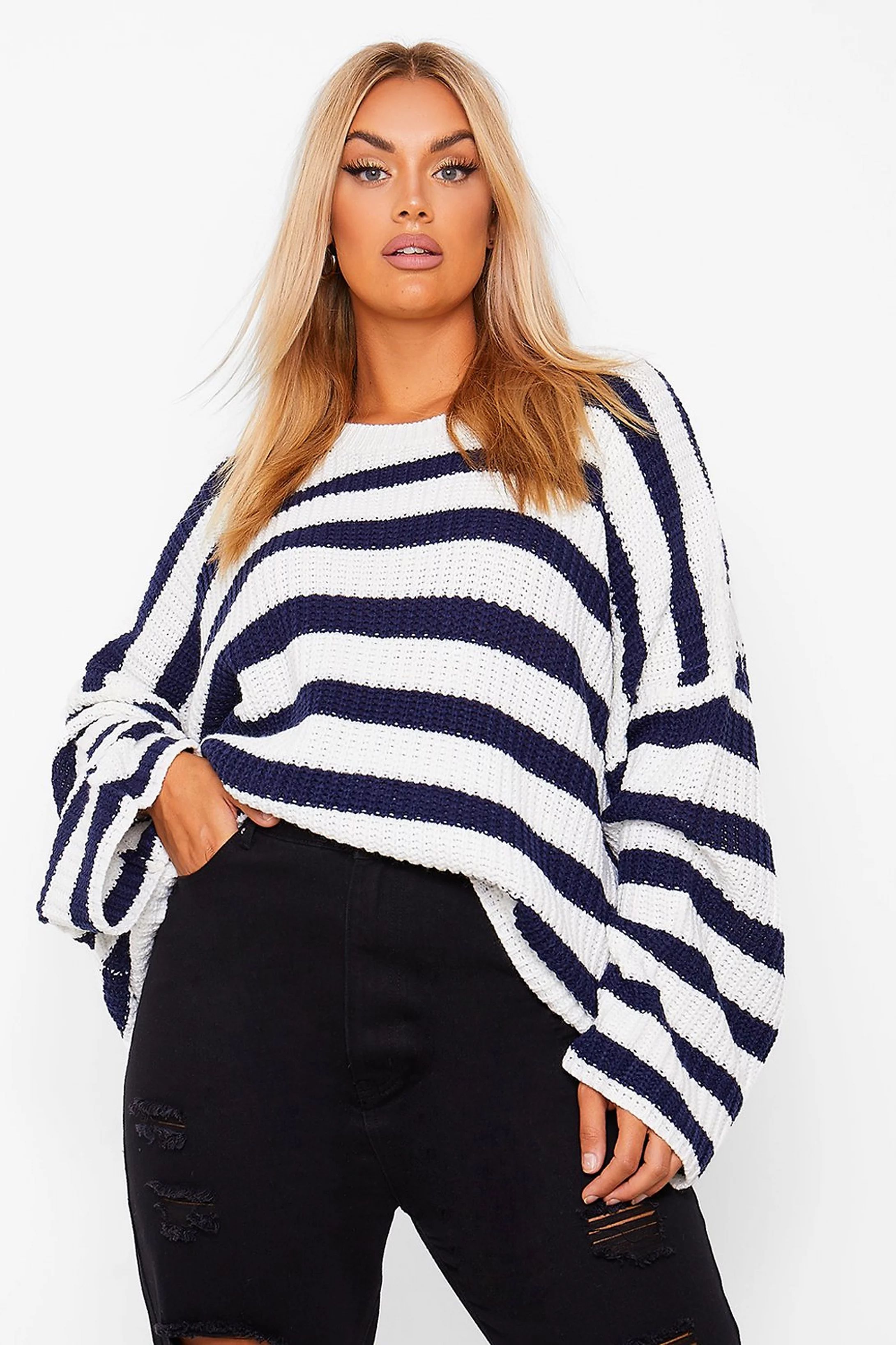 Plus Oversized Striped Sweater | Boohoo.com (US & CA)