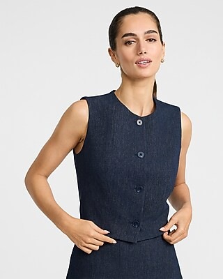 Denim Crew Neck Blazer Vest | Express