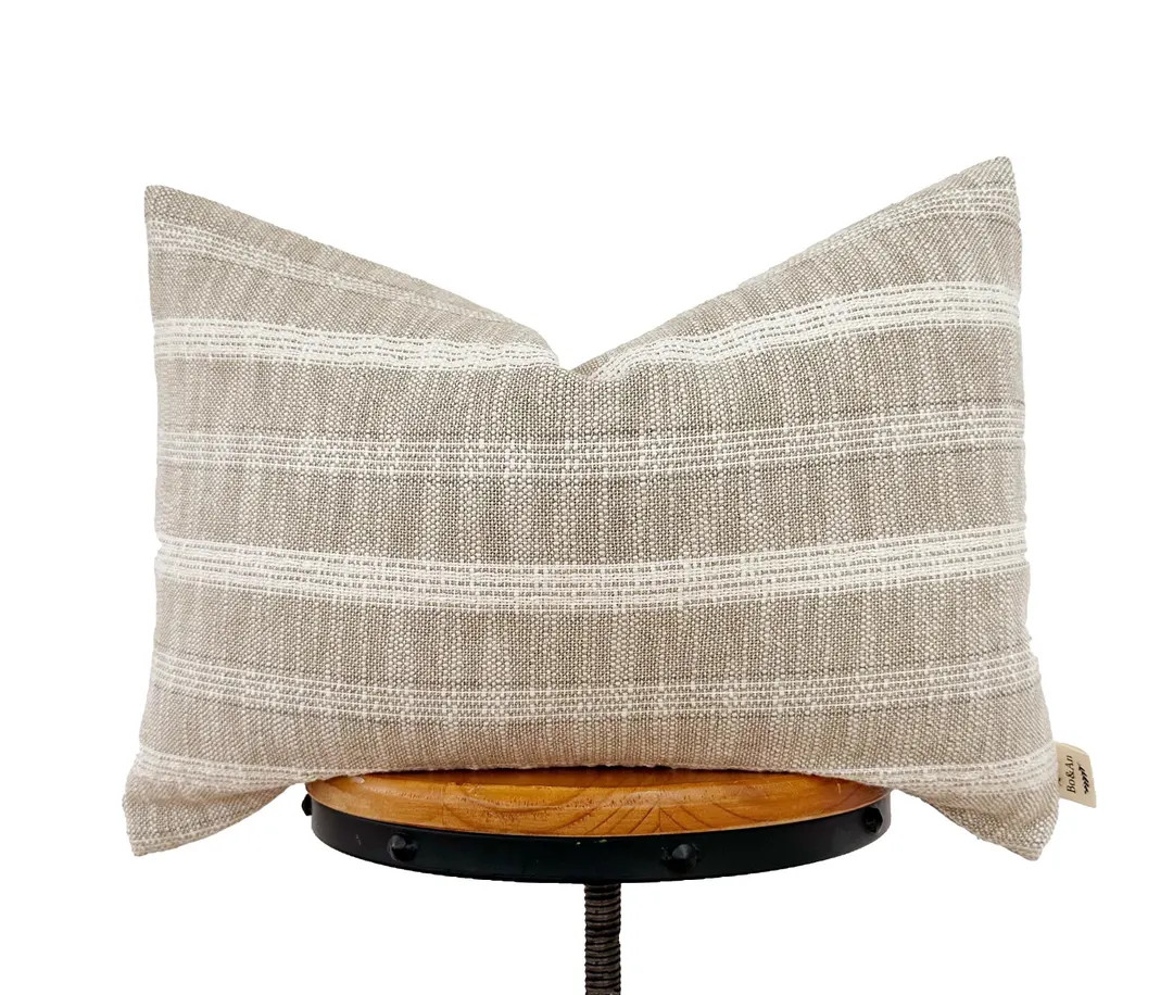 Hand Woven Cotton Lumbar Pillow Cover: Beige/ natural color Striped Design | Etsy (US)