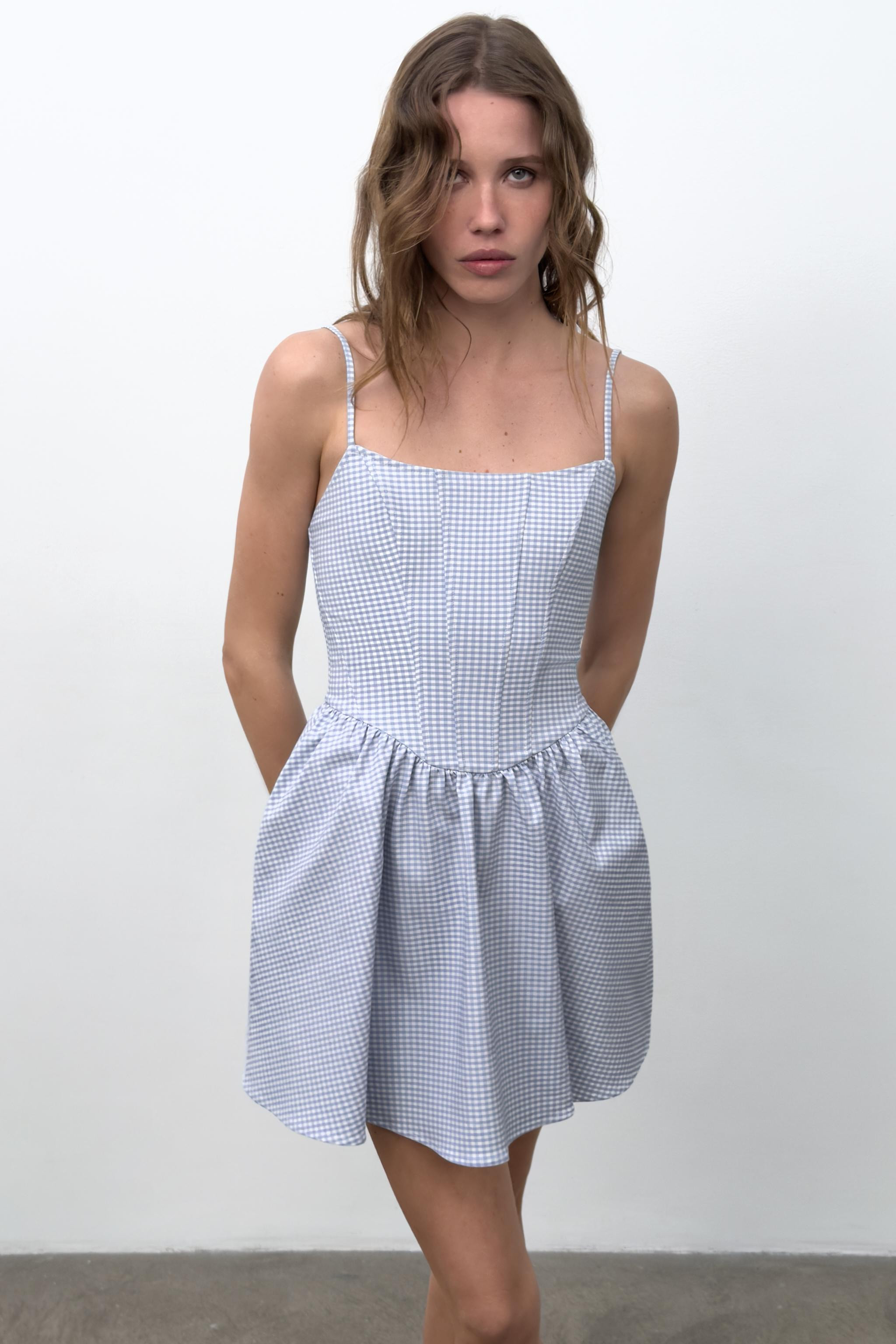VOLUMINOUS GINGHAM CORSET DRESS | Zara UK
