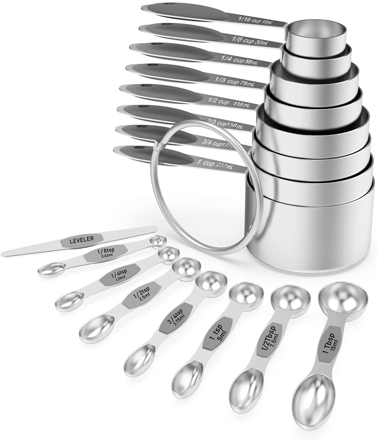 Measuring Cups & Magnetic Measuring Spoons, Wildone 16Pc Stainless Steel Measuring Cups Set, 8 Me... | Amazon (US)