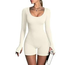 OQQ Women Yoga Rompers Ribbed Workout Long Sleeve Round Neck Exercise Jumpsuits Rompers | Amazon (US)