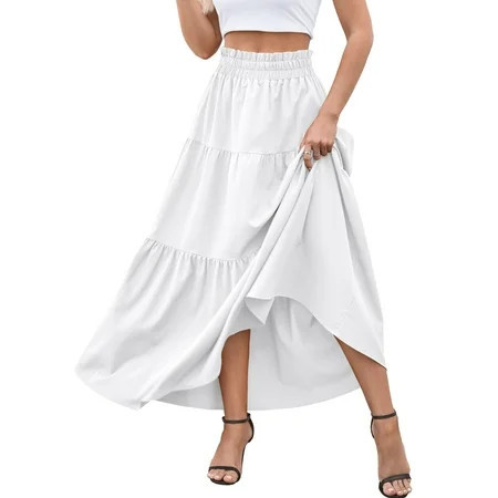 a.Jesdani Womens Maxi Skirts Casual Elastic High Waist Swing Tiered Beach Maxi Skirt s-xxl | Walmart (US)