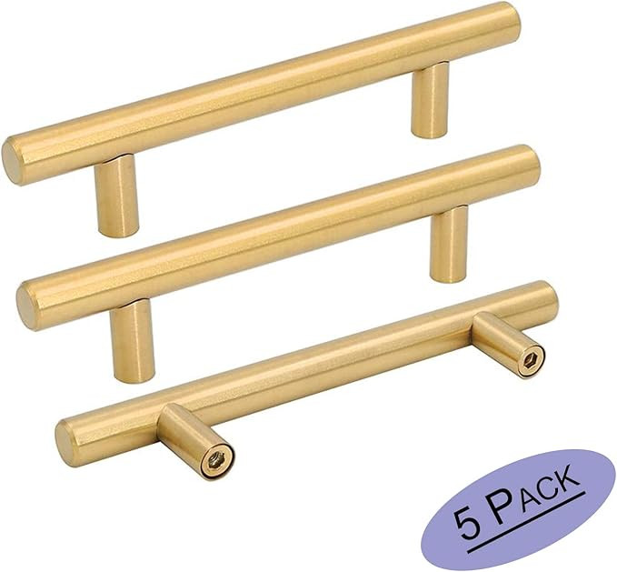 5Pack Gold Cabinet Pulls 3.5 Inch Brass Drawer Pulls- Goldenwarm LS201GD90 Brushed Brass Dresser ... | Amazon (US)