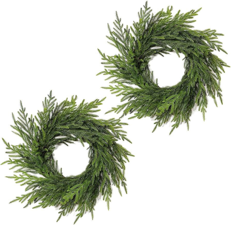 WBHome 18" Norfolk Pine Wreath for Front Door, Real Touch Artificial Green Wreath Greenery Realis... | Amazon (US)