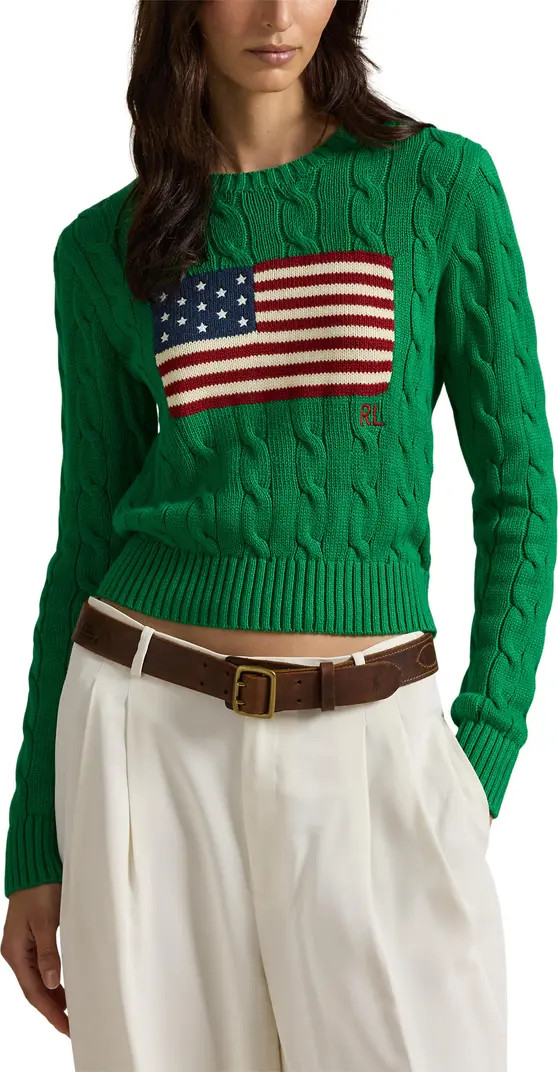 Flag Intarsia Cable Stitch Crewneck Sweater | Nordstrom