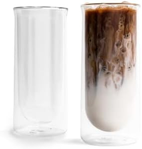 FLUR Iced Coffee Glasses (Set of 2) Perfect for Iced Coffee, Cold Brew & Lattes – Double-Walled... | Amazon (US)