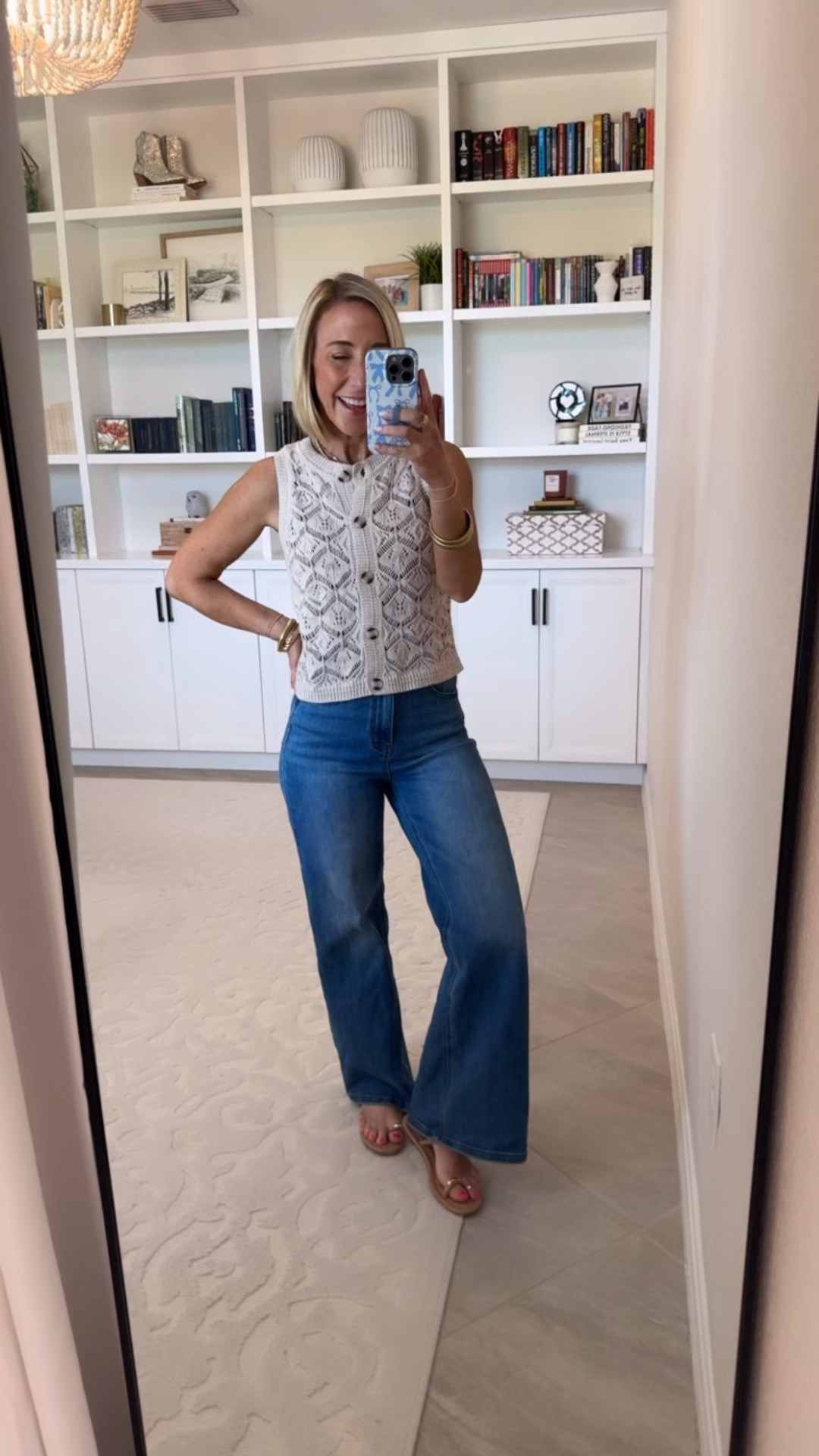 Target - unboxing & style * Wide Leg Jeans - size 25. Openwork Sweater Vest - size XS. $28. 2 colors. 

 

#LTKSeasonal #LTKOver40