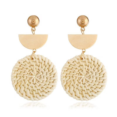 Hollywood Sensation Rattan Earrings Organic Wooden Straw Weave | Target