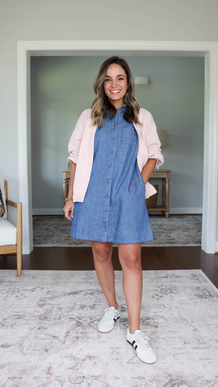 Outfits for Teachers Series: Outfits with Sneakers 

Sneakers (Quince): size up 1/2 size to wear with thick comfortable socks (I’ll link my favorite) 

Dress (Old Navy): petite xs 
Cardigan in the photo: xs 

Outfits for teachers, petite outfits, outfits with sneakers

#LTKPetite
