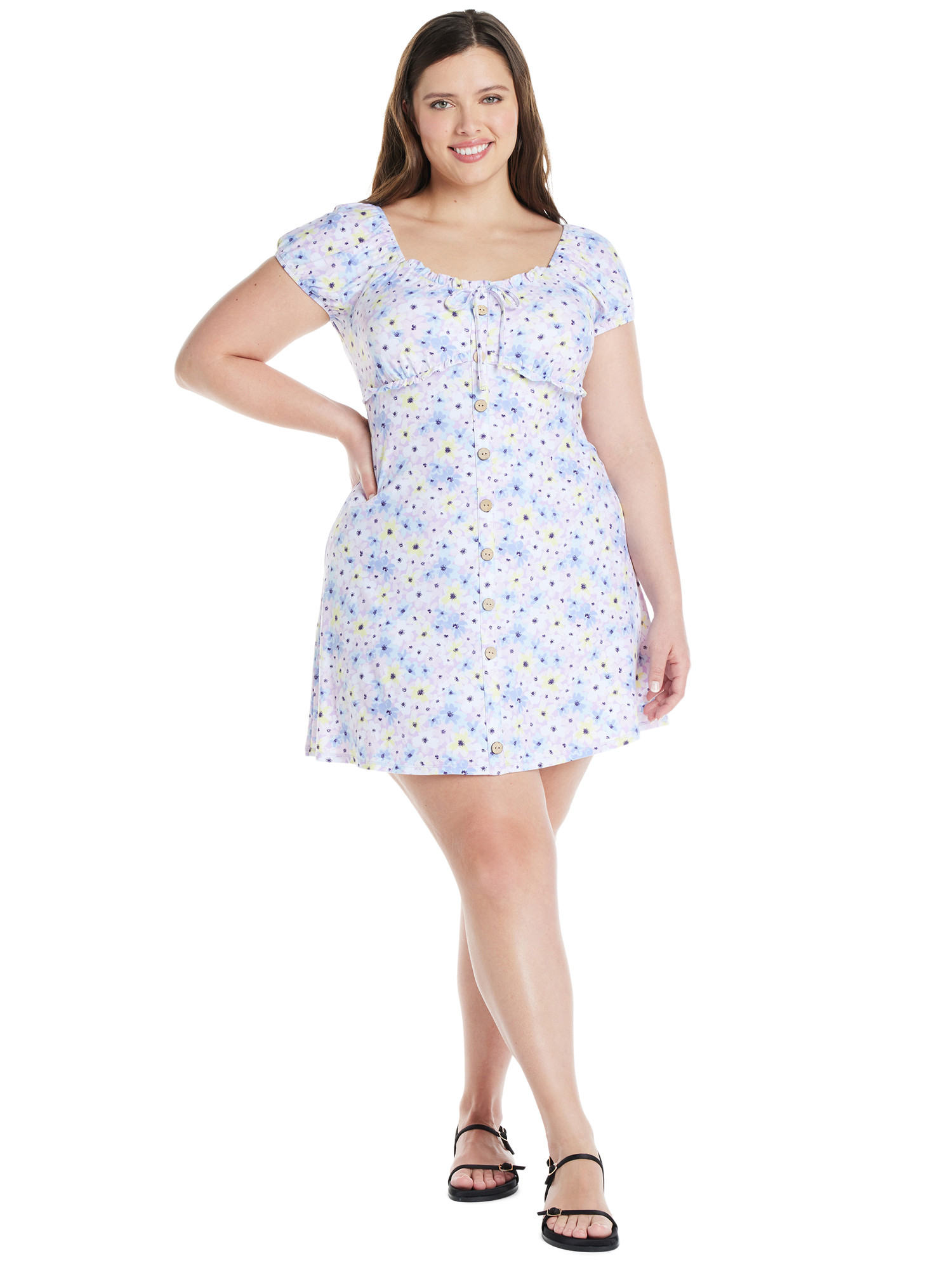 No Boundaries Ruffle Button Down Dress, Women's and Women's Plus | Walmart (US)