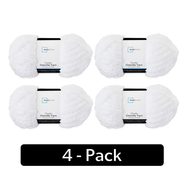 Mainstays Chunky Chenille Yarn, Super Bulky, 100% Polyester, 31.7 Yd, White, Pack of 4 | Walmart (US)