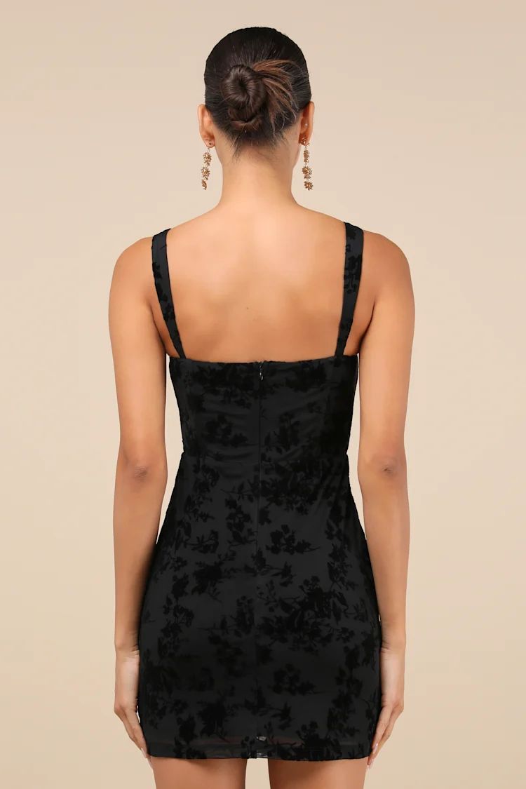 Stunning Status Black Mesh Velvet Burnout Bustier Mini Dress | Lulus