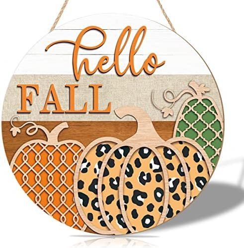 IARTTOP Hello Fall Wood Front Door Hanging Sign, Fruit Vegetable Pumpkin Welcome Wooden Plaque Fa... | Amazon (US)