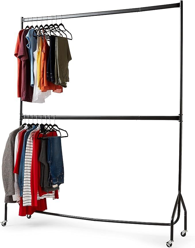 House of Home Heavy Duty Metal Clothes Rail with Wheels - 2 Tier Double Rail Wardrobe - Hanging C... | Amazon (UK)