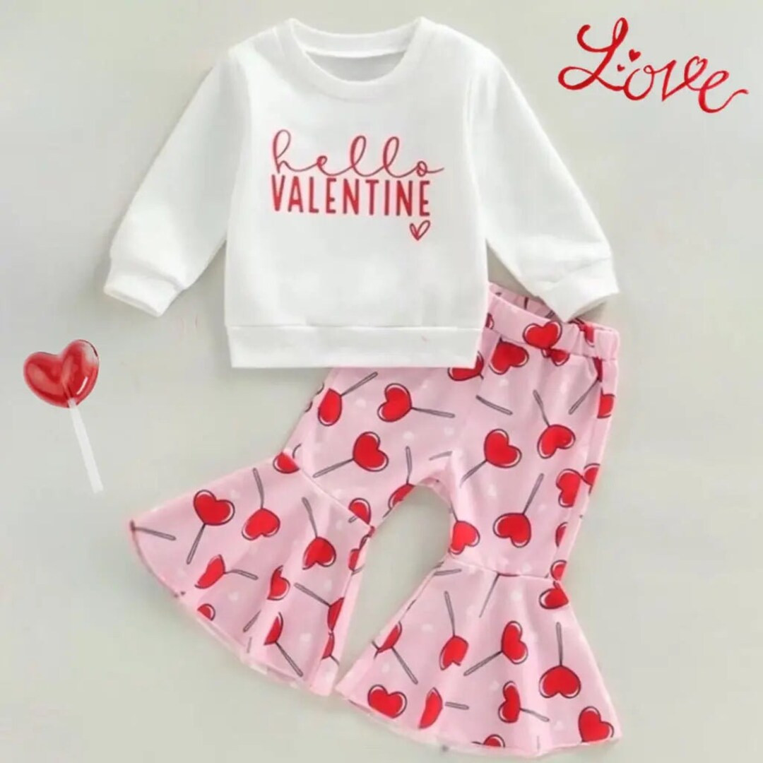 Baby Girl Valentine Day Outfit, Toddler Girl Valentine Outfit, Red Heart Print Clothing Set, Todd... | Etsy (US)