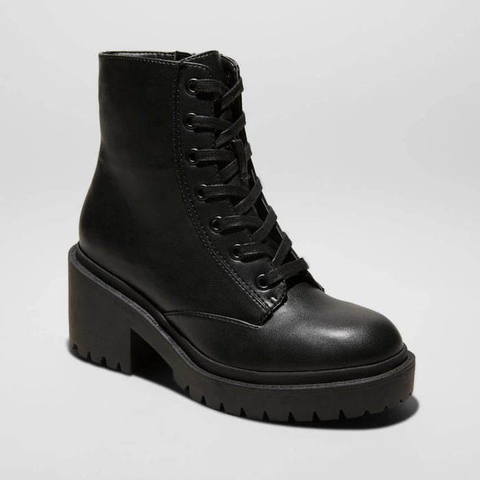 Women's Brie Faux Leather Lace Up Combat Boot - Universal Thread™ Black | Target