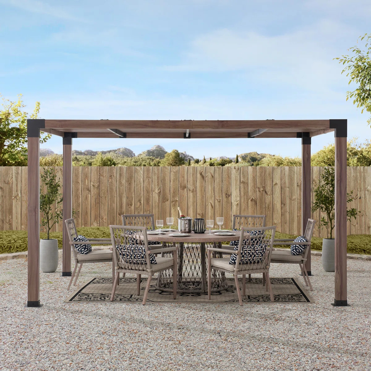 Sunjoy Outdoor Pergola 10 x 12 ft. Steel Frame Pergolas with Nature Wood Grain Finish for Patio, ... | Wayfair North America