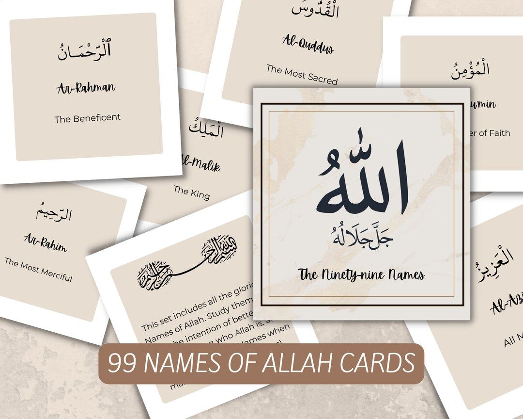 99 Names of Allah Cards - Asma-ul-Husna Islamic Flash Cards with Arabic text, English Translitera... | Etsy (US)