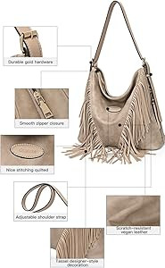 Shoulder Bags for Women Crossbody Bags Hobo Fringe Handbag Purse Satchel Tassel Bag Large Multi P... | Amazon (US)