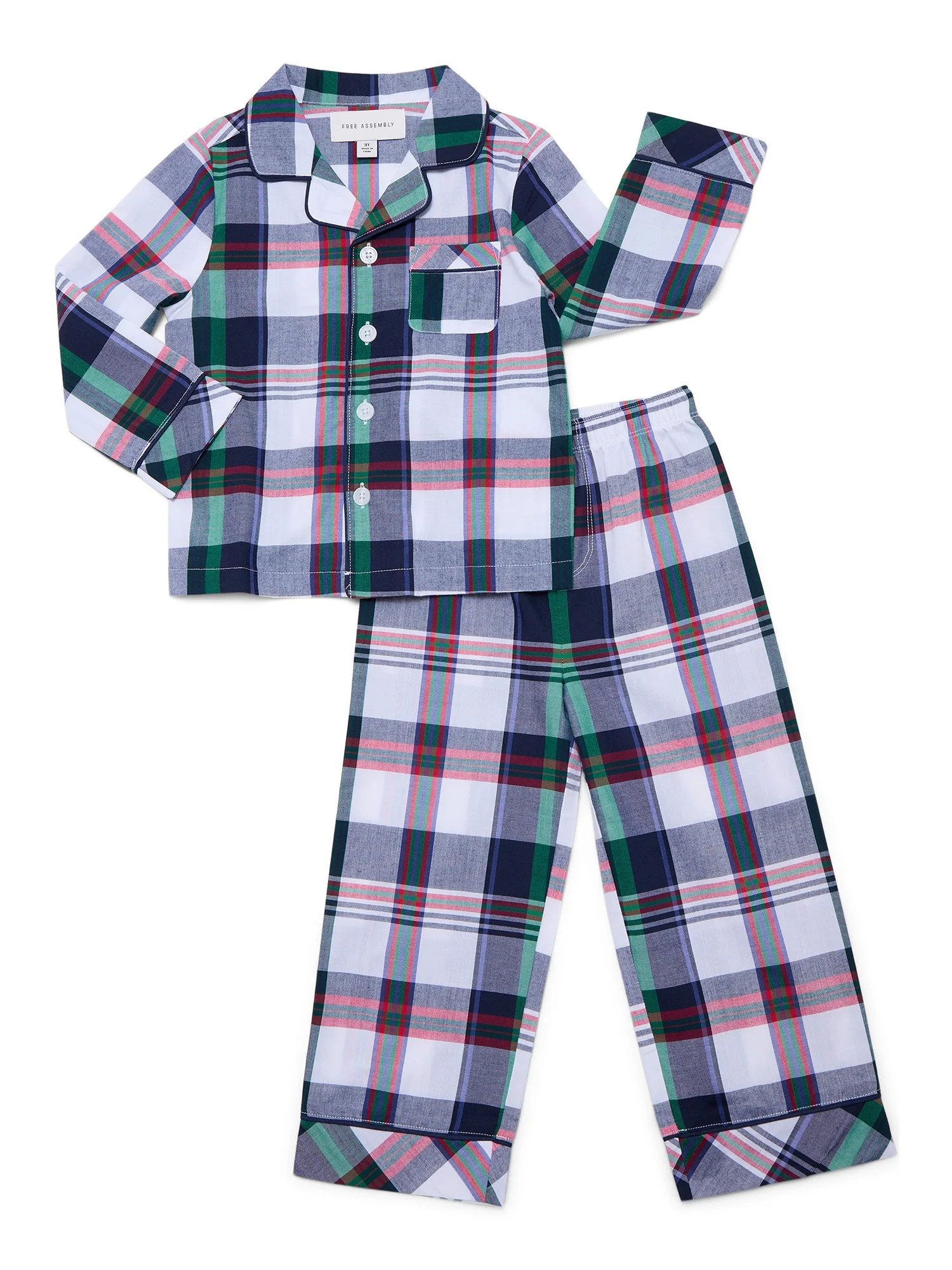 Free Assembly Matching Family Pajamas Toddlers' Plaid Notch Collar Top and Pants Gift Set, 2-Piec... | Walmart (US)