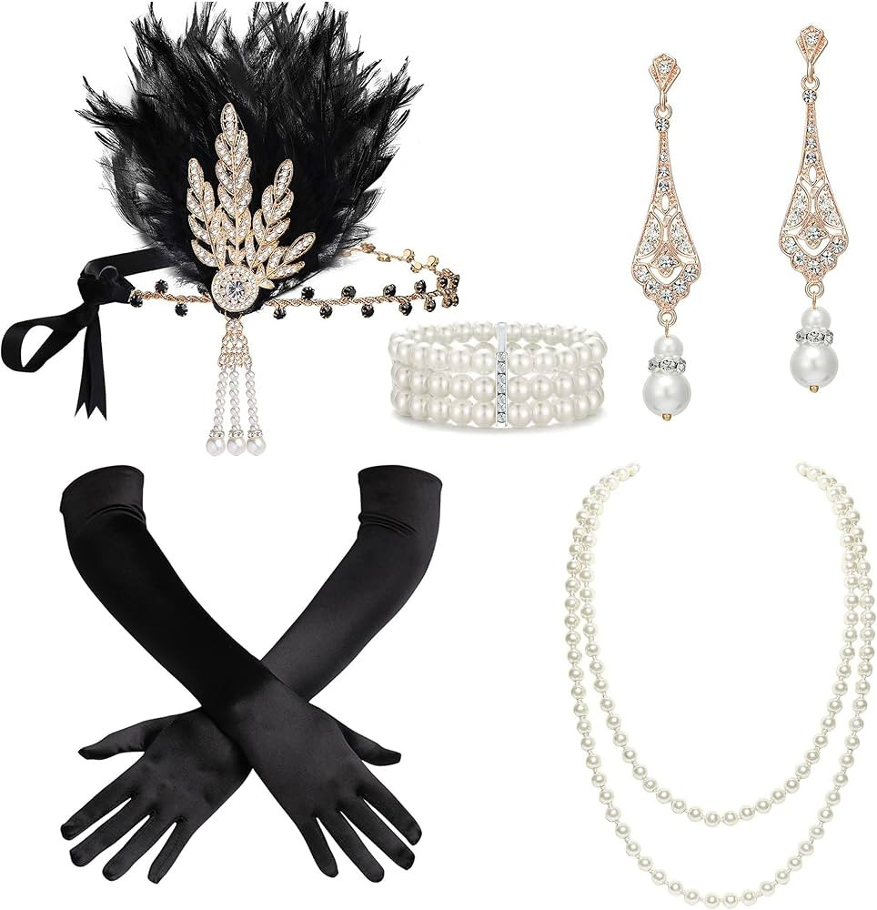 BABEYOND 1920s Accessories for Women - Great Gatsby Accessories Flapper Headband Headpiece Pearl ... | Amazon (US)