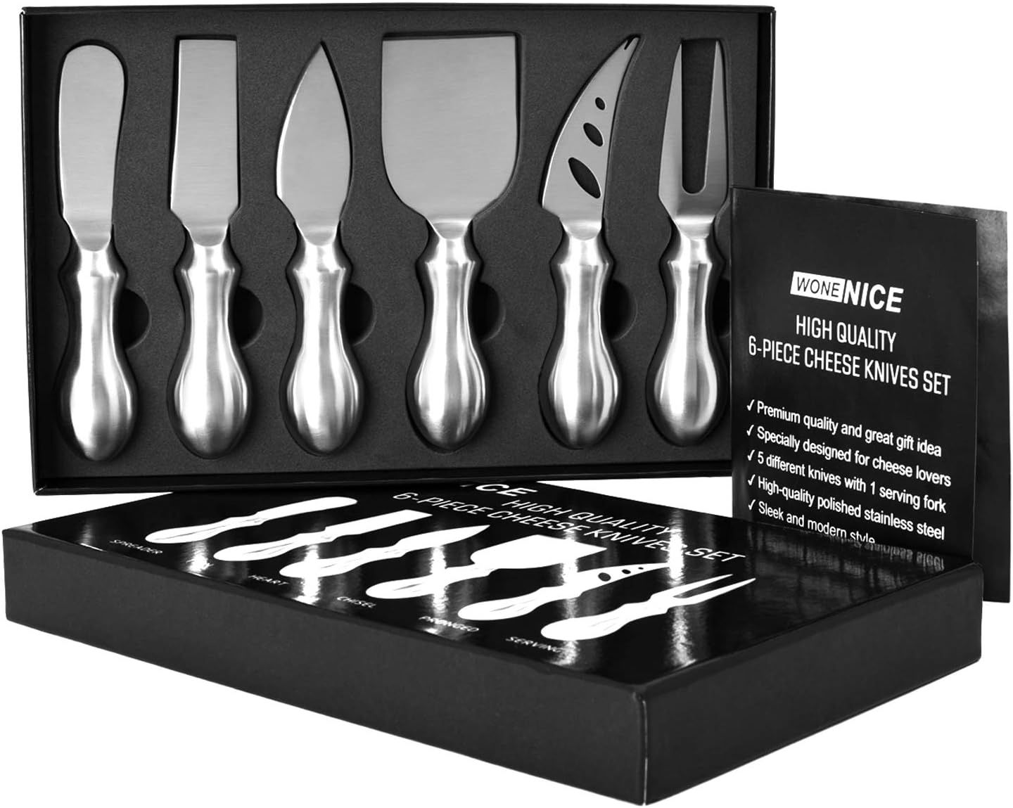 WoneNice Premium 6-Piece Cheese Knives Set - Complete Stainless Steel Cheese Knife Collection, Gi... | Amazon (US)