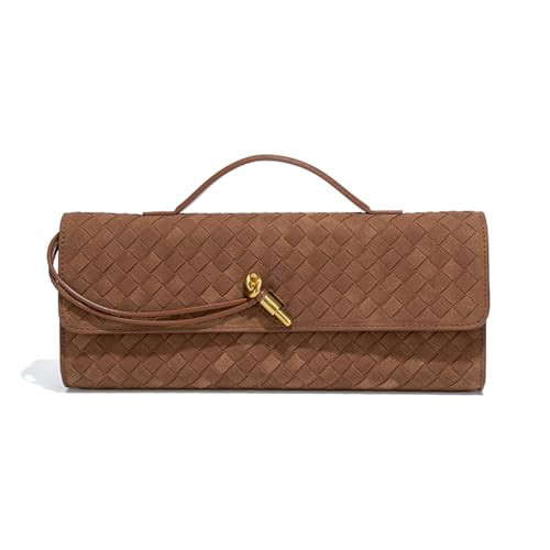 JYG Suede Woven Handbag for Women Brown Evening Shoulder Bag Casual Clutch Purse Crossbody Satchel with Metal Buckle 2025 | Amazon (US)