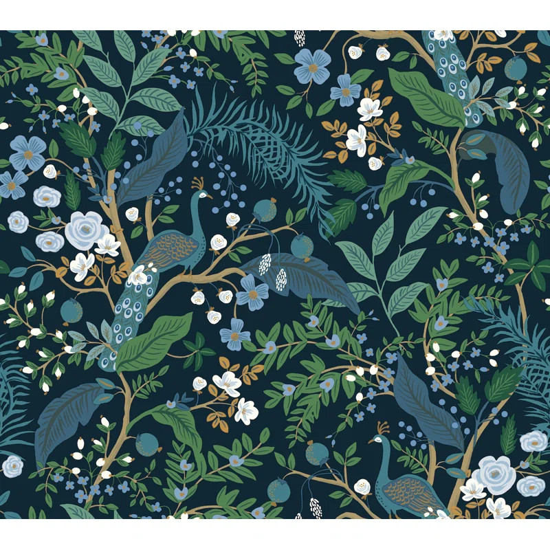Peacock Garden Navy Peel and Stick Wallpaper | Wayfair North America