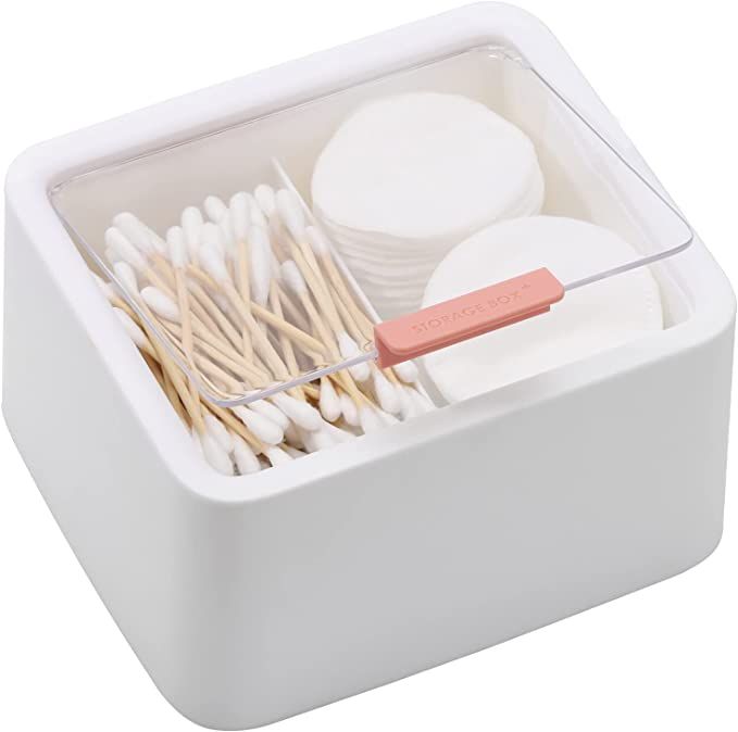 Tecbeauty 2 Slot Cotton Swab Ball Qtip Holder Jar Plastic Container Dispenser Box with Hinged Lid... | Amazon (US)