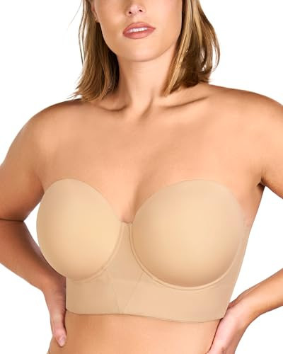 HSIA Strapless Bras for Women, Longline Bandeau for Large Bust Plus Size Supportive Corset Non Slip Convertible Bustier, Nude 36I | Amazon (US)