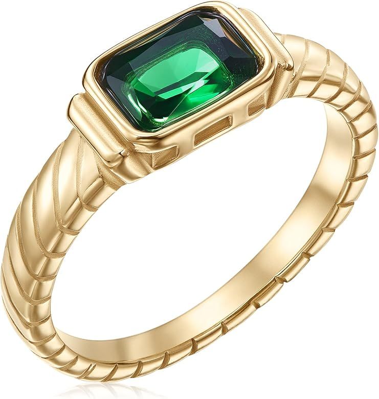 Gold Emerald Rings Gold Rings for Women Dainty Green Rings Cut Emerald Gemstones CZ Non Tarnish G... | Amazon (US)