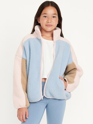 Oversized Color-Block Sherpa Zip Jacket for Girls | Old Navy (US)