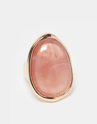 ASOS DESIGN ring with pink faux semi precious style stone in gold tone | ASOS (Global)