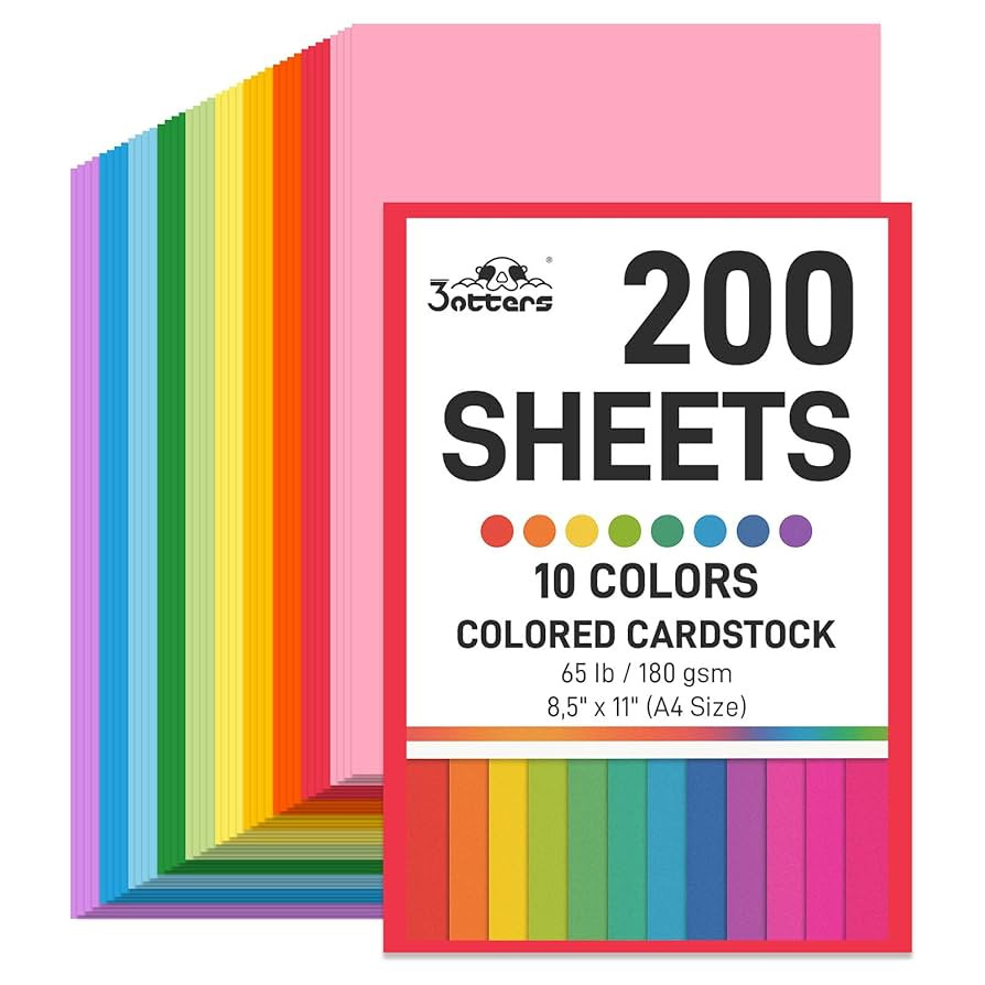 3 otters 200Sheets Construction Paper, Cardstock 8.5" x 11 ", 10 Assorted Colors Card Stock Print... | Amazon (US)