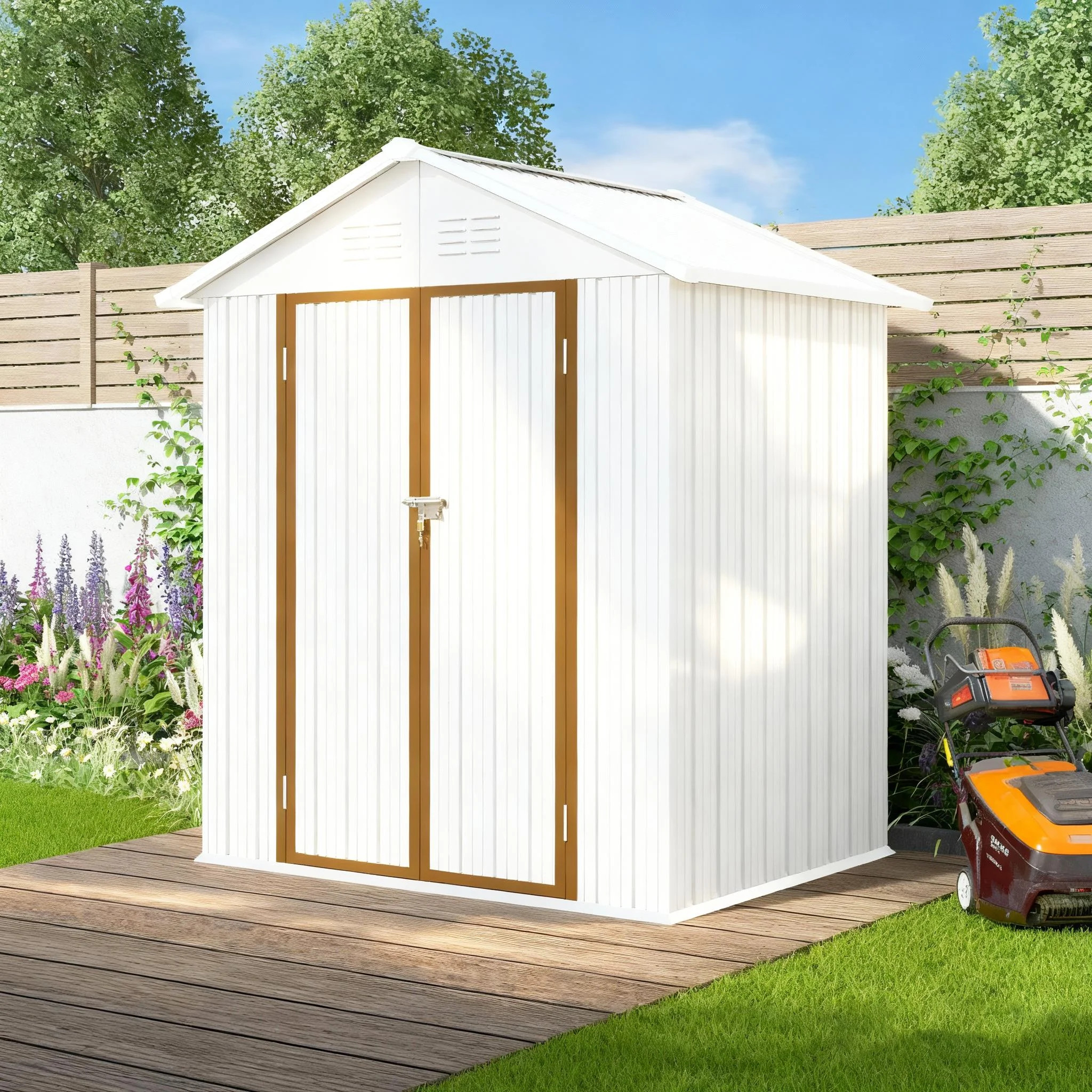 6×4 FT Outdoor Storage shed, Metal Shed with Sloping Roof and Lockable Door, Tool Shed for Bike,... | Walmart (US)