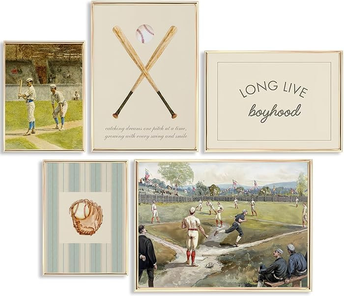 5pcs Vintage Baseball Nursery Wall Art Inspirational Quotes Boys Room Posters Artwork Baseball Fi... | Amazon (US)