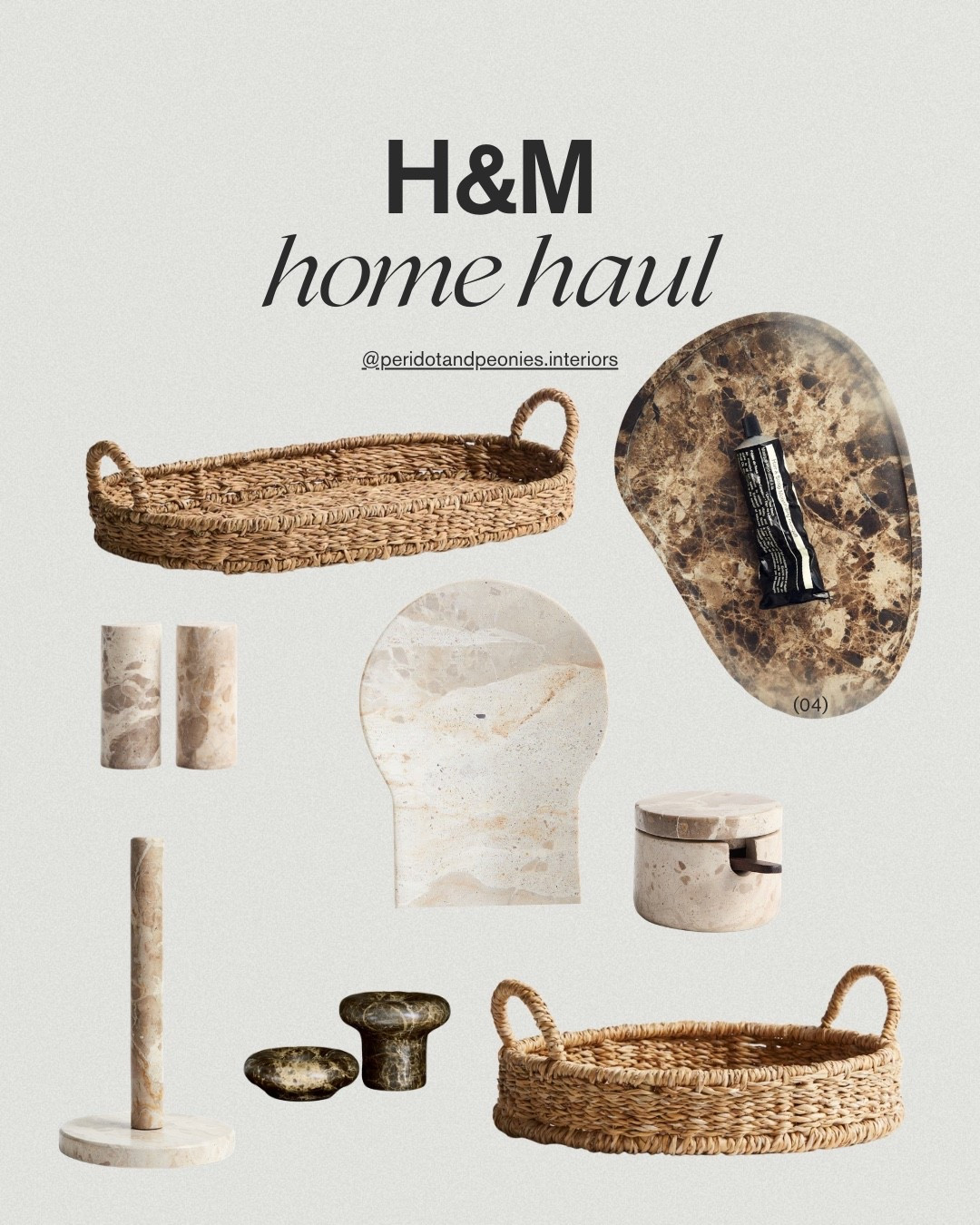 H&M home haul!

these brown marble pieces from H&M home areee 😍😍😍 also ordered these baskets for some kitchen countertop styling and they did not disappoint.

- marble salt and pepper shaker
- marble paper towel holder
- marble salt cellar
- marble spoon rest 
- marble tray
- rattan tray

#LTKSaleAlert #LTKHome #LTKSeasonal