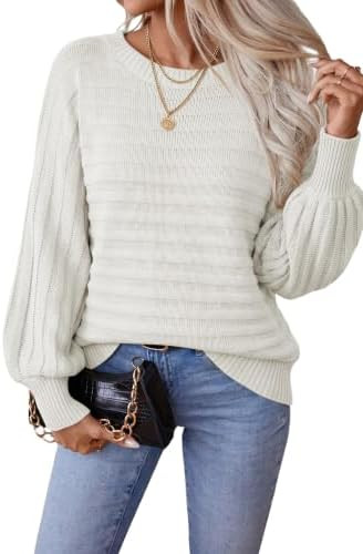 SHEWIN Women Boat Neck Batwing Sleeve Textured Knit Sweater Solid Casual Loose Fit Pullover Sprin... | Amazon (US)