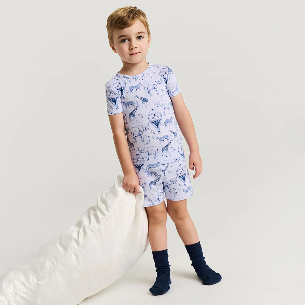 Animals Blue Short Sleeve Noah Classic Pajama Short Set | Posh Peanut® | Posh Peanut